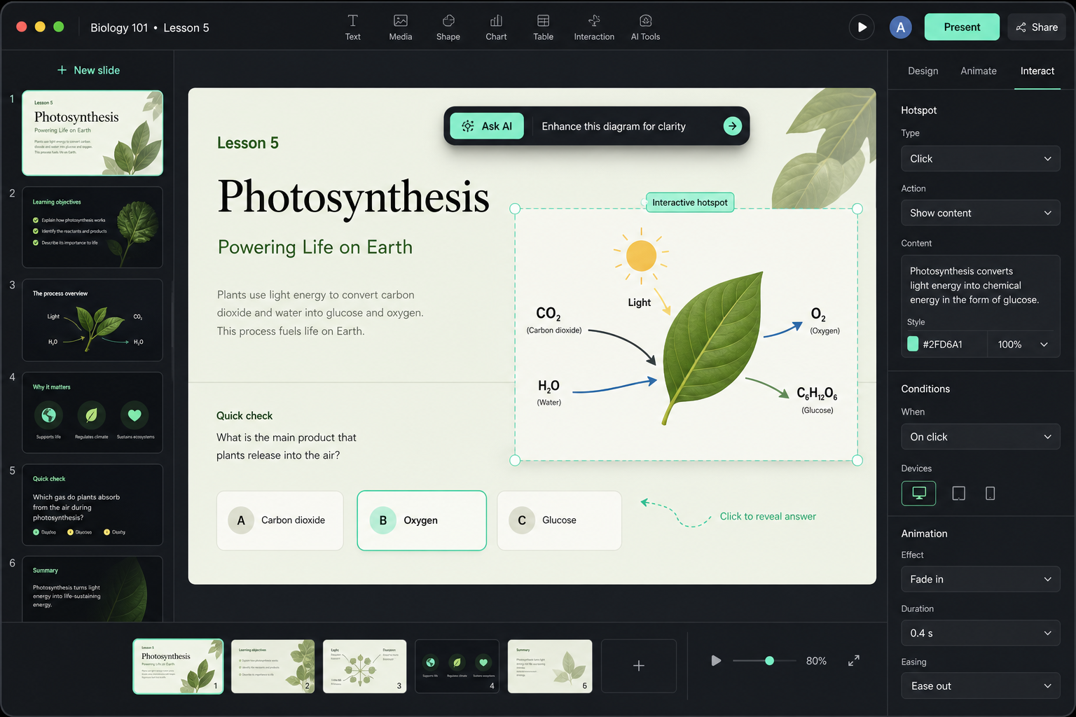 Flato AI education presentation canvas with interactive courseware elements